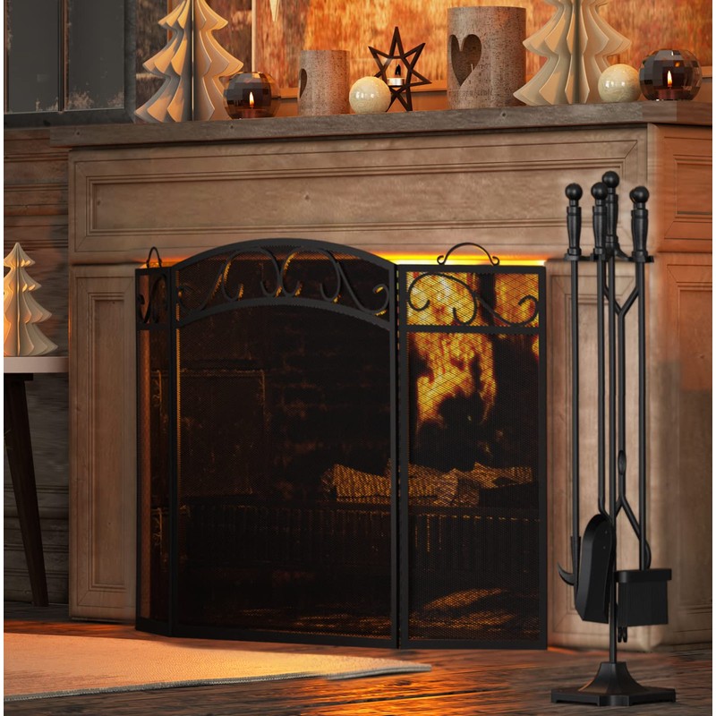 Fire Beauty Fireplace Tools Set 5 Pieces Wrought Iron Fireset
