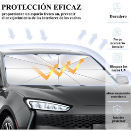 Amzatek Parasoles de Coche，Parasol para Parabrisas de Coche，Parasol Plegable para Coche de Almacenamiento con Bolsa，Parasol con Protección UV para Turismos, Vehículos Comerciales, Todoterrenos, etc