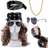 Humairc Carnival Costume Curly Wigs Men Women Rocker Gloves Sunglasses