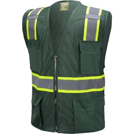 CAL PACIFIC Green Two Tones Safety Vest,With Multi-Pocket Tool (3X)