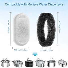 SORON Cat Water Fountain Filters for 67oz/2L and 108/3.2L Stainless Steel Pet Fountain Replacement Filters, 20 Dog Water Bowl Dispenser Filter Replacement with 20 Sponges, Easy to Install and Clean