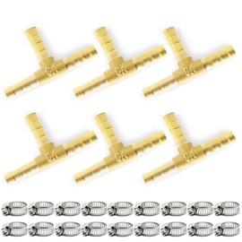 Bwintech 6 Pieces Hose Connectors 8mm 3 Way T Piece Brass Connector with 18 Clamps