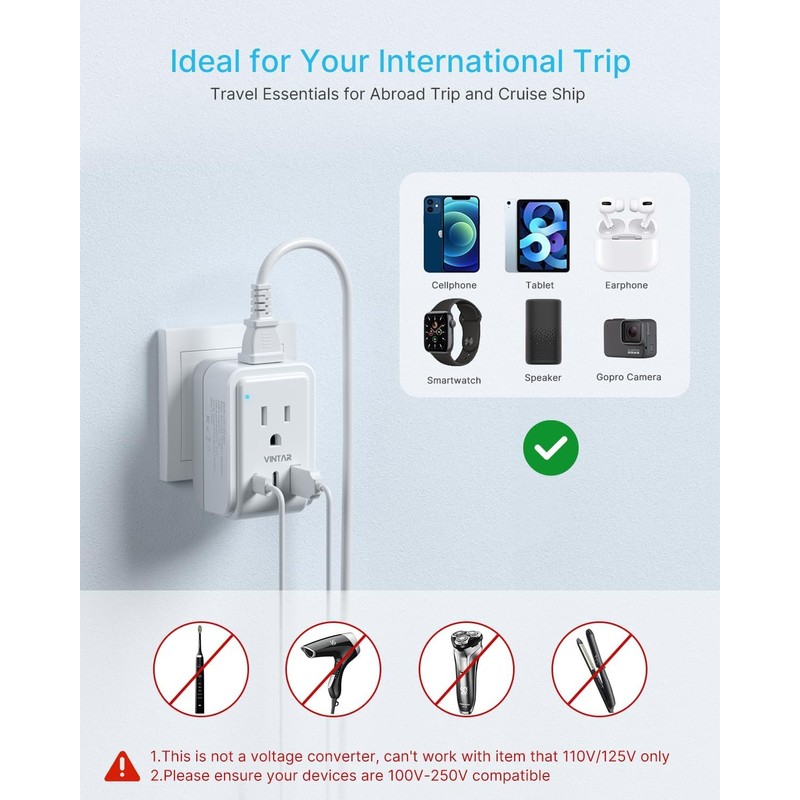 2 Pack Italy Travel Plug Adapter, VINTAR Foldable Italy Power