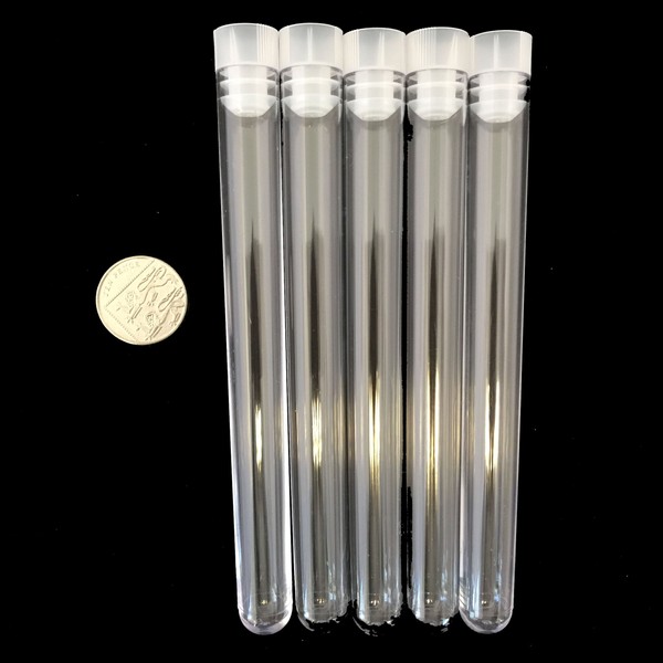 Plastic Test Tubes 150 X 16mm For Shots,Wedding Favours,With Cap, All Clear, 5 Pieces