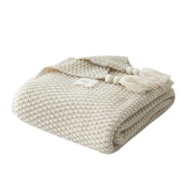 AUSTINCIAGA Knitted Blanket Plaid Sofa Bedspread Table Cloth Bedspread Nordic Warm Soft Fringe Handmade Beach Picnic All Seasons (Beige, 70x100cm)