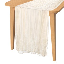 PATIKIL 14 Ft Cheesecloth Table Runner Rustic Gauze Terracotta Cheese Cloth Table Runner with Wrinkled for Bohemian Wedding Party Bridal Shower Table Decoration, Beige