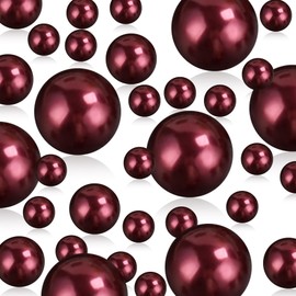 100 Pcs Beads Pearls Vase Fillers, No Hole Faux Pearl for Centerpieces Vase Fillers, Party Wedding Home Makeup Table Decor (Wine Red 8/14/20mm)