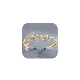 Campsis Crystal Bridal Headband Gold Flower Pearl Tiara for Women Rhinestones Wedding Headpieces Bride Hair Accessories Prom Party for Women