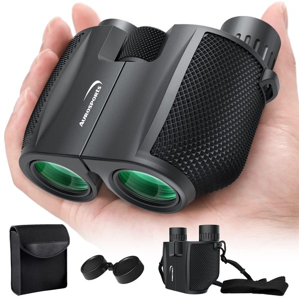 Aurosports 10x25 Binoculars for Adults Kids, Bright View Compact Binoculars with Weak Light Vision, Easy Focus Small Binoculars for Bird Watching Outdoor Sports Games Travel Hunting Hiking