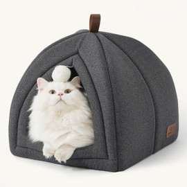 Bedsure Cat Beds for Indoor Cats - 2 in 1 Cat Cave House Tent for Kittens and Small Pets with Removable Washable Cushioned Pillow, Foldable Kitten Hideaway with Non-Slip Bottom, Dark Grey, 16 inches
