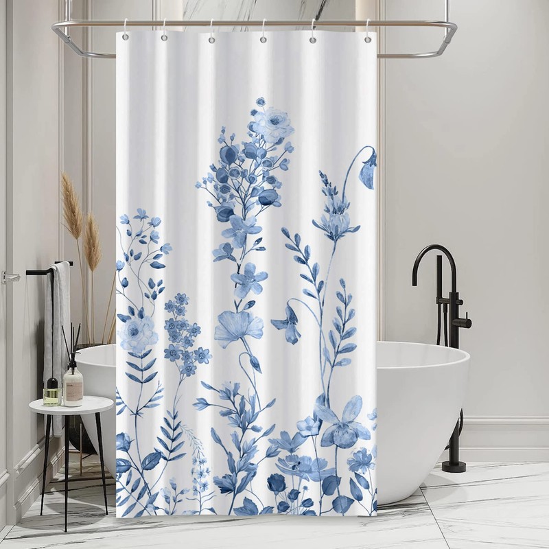 AWERT Small Half Size Stall Shower Curtain with 6 Hooks