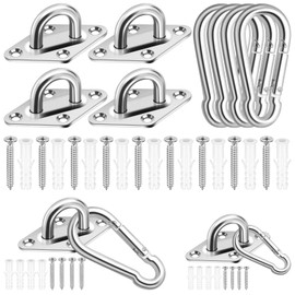 Glarks 40pcs M8 Stainless Steel Pad Eye Plate Hook and Snap Hook Kit, Diamond Eye Plate U Hooks Heavy Duty Ceiling Hooks and Carabiner Clips Snap Hook for Ceiling, Mounting Hanging Hardware