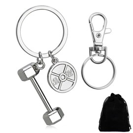 Dumbbell Keyring Gift for Men Women - Weight Plates Key Ring 3D Bodybuilder Strength Training Key Ring Fitness Accessories Sports Pendant Backpack Keyring, Silvery