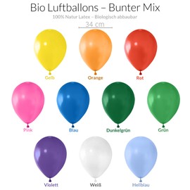 Organic Birthday Balloons [Pack of 50] Colourful • Made in EU • Certified Sustainable Organic Balloons • 100% Natural Latex • Diameter 34 cm • 10 Colours • Climate Neutral • Premium Helium Balloons