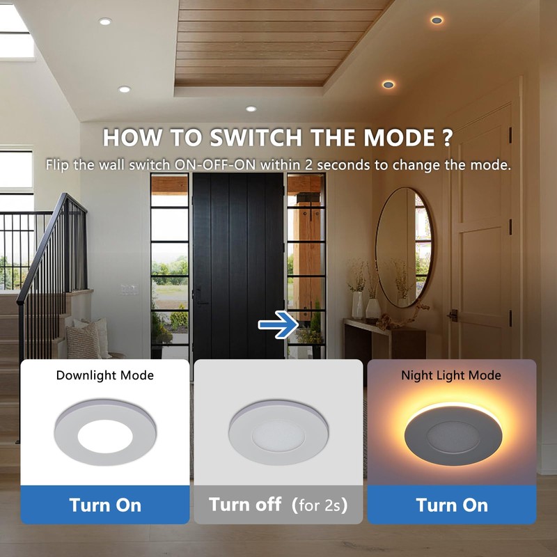 CycevSun 3 Inch Recessed LED Lights with Night Light, Dimmable