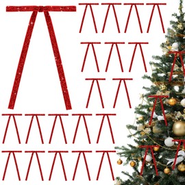 TONIFUL 36 Pack Red Glitter Velvet Bows - 5x7 Inch Shiny Bows for Christmas Tree, Wreaths, Gift Wrapping, Crafts, Bouquet, Cakes Decor, Christmas Valentine Party Decoration Supplies(3/8" Width