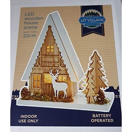 Premier LED Wooden House Scene 22cm Nordic Christmas Village