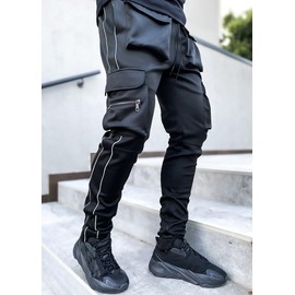 MECH-ENG Men's Workout Tapered Jogger Pants Casual Hip Hop Cargo Pants Punk Streetwear Sweatpants(Black Medium)