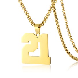 SKQIR Number Necklace for Men Baseball Gold Baseball Jersey Number Pendant for Athletes Number Chain for men Sport Stainless Steel（Number：21