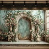 Arch Wall Flowers Backdrop,Retro Medieval Building Pink Rose Photo Background,Realistic