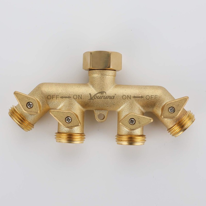VOURUNA Premium Heavy Duty Brass 4 Way Garden Hose Splitter