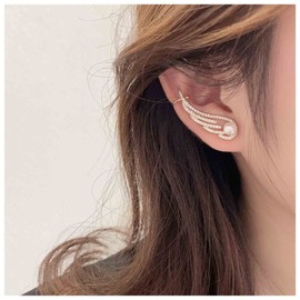 Yheakne Boho Rhinestone Wing Earrings Gold Pearl Stud Earrings Angel Wing Clip on Earrings Crystal Wing Clip Earrings Jewelry for Women and Girls