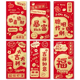 ThxToms 36pcs Red Envelopes Chinese New Year, Money Envelopes for Cash Red Pocket Envelopes Hong Bao for 2025 Snake Spring Festival Wedding Birthday, 6 Designs, L