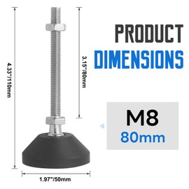LOUZAGO 4 Pcs Adjustable Leveling Feet, M8 Furniture Leg Leveler Heavy Duty Swivel Furniture Glides Leveler with T-Nut (D50 x M8 x H80)