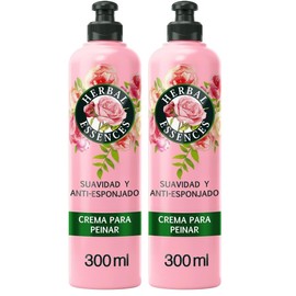 HERBAL ESSENCES, Crema para Peinar Suavidad y Anti-Esponjado, Aroma con notas de Rosas, Frambuesas y Violetas (300 ml) (Paquete de 2)                 