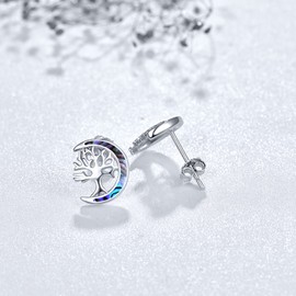 TANGPOET Small Tree of Life Stud Earrings for Women 925 Sterling Silver Abalone Shell Earring Hypoallergenic Tree of Life Jewelry Gifts for Her