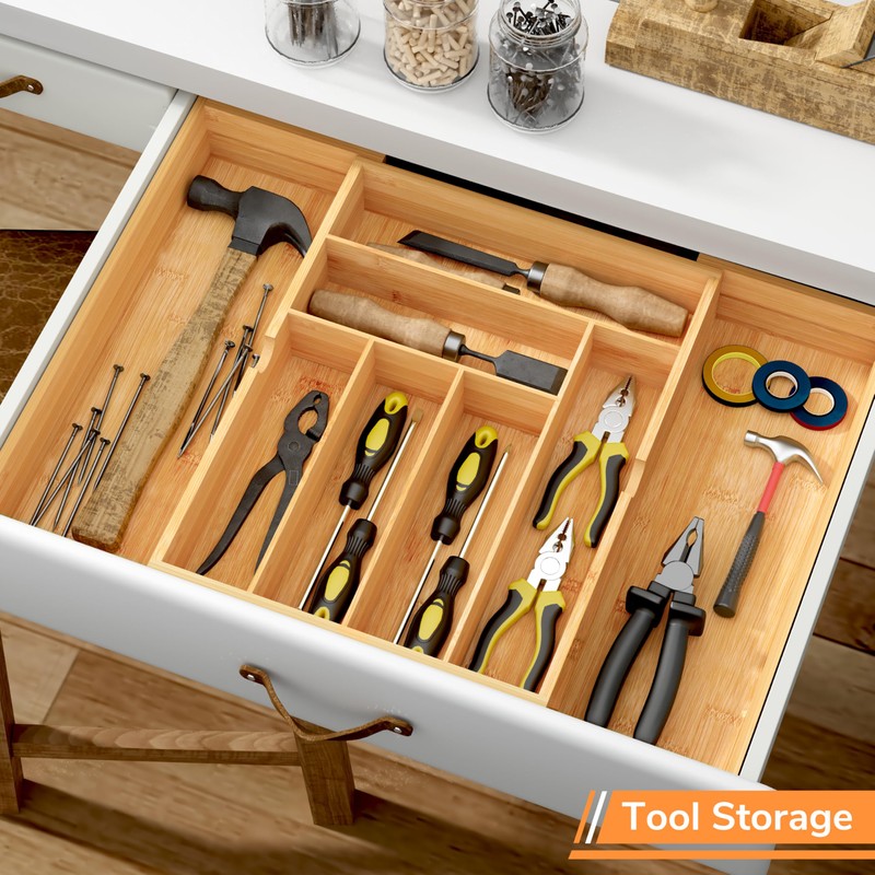 BAMEOS 3" Deepth Expandable Drawer Organizer, Deep Flatware Organizer, Adjustable