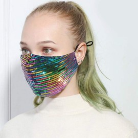 Yheakne Sequin Bling Anti-Dust Mouth Guard with Adjustable Ear Loops Neck Strap Clip for Women Glittery Decorative Fabric Cover Washable Reusable (Multicolor)