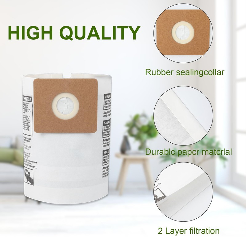 6pcs 90668 Filter Bags Compatible with Shop Vac 2-2.5 Gallon