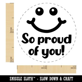 So Proud of You Smiley Face Teacher School Motivation Self-Inking Rubber Stamp Ink Stamper for Stamping Crafting Planners - 1/2 Inch Mini - Green Ink