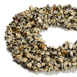jodaying 7-8mm Natural Dalmatian Jasper Gemstone Chips Healing Gravel Bracelets Necklace Kit Irregular Tumble Stone Beads DIY Crafts Design Jewelry Making 32"