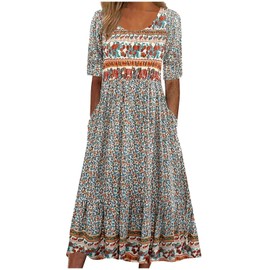 Tshirt Dress for Women 2024 Casual Plus Size Summer Midi Dress Boho Floral Print Loose Flowy Long Dresses with Pockets