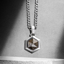 AWNL® Men's Bronzite Necklace for Men Sterling Silver Hexagonal Pendant Necklace with Stainless Steel Chain 24 Inch Gift for Men