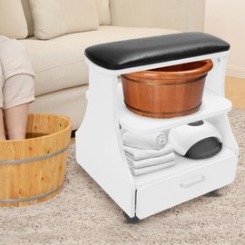 Pedicure Foot Rest, Manicure Foot Rest w/Wheels, Upgrade Widen Footrest Pedicure Foot Stool Stand, Portable Foot Bath Spa Cart Foot Massage Station Footrest, Home Beauty Salon Nail Foot Trolley Cart