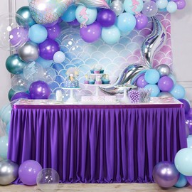 Partisky Purple Polyester Table Skirt for Rectangle Tables 6ft, Wrinkle Resistant Pleated Ruffle Table Cloth for Banquet Wedding Trade Baby Shower Display Gift Dining Table