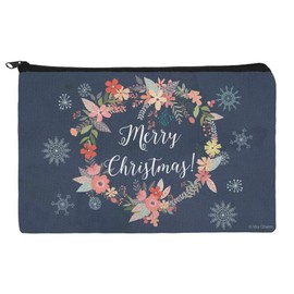 Merry Christmas Snowflakes Wreath Makeup Cosmetic Bag Organizer Pouch
