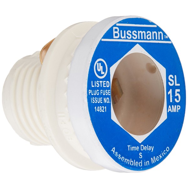 Bussmann BP/SL-15 15 Amp Time Delay Loaded Link Rejection Base Plug Fuse, 125V UL Listed Carded, 3-Pack