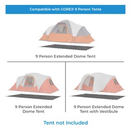 CORE Outdoor Tent Footprints | Perfect Tarp Camping Accessories for Easy Camp Setup (9 Person Extended Dome Tent)
