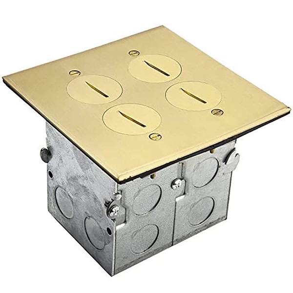 ENERLITES - 705510-C-STICKERED Screw Cap Cover Floor Box kit, 5” x 5” 2-Gang Cover, 20A Tamper-Weather Resistant Receptacle Outlets, Watertight Gasket, Corrosive Resistant Hardware, UL Listed, 975510-C, Brass Brass 2-Gang