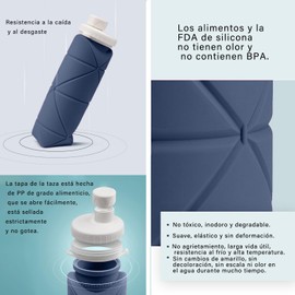 2 Piezas Botella de Agua Plegable, POGEPE Botella Deportiva Plegable de Silicona, Ideal para Viajar, Ir al Gimnasio, Andar en Bicicleta, Correr, Acampar y Otros Deportes al Aire Libre (Azul)