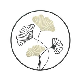 FRANK FLECHTWAREN Wall Decoration Ginkgo Metal Matt Black Wood Whitewashed Dimensions: Diameter 40 cm