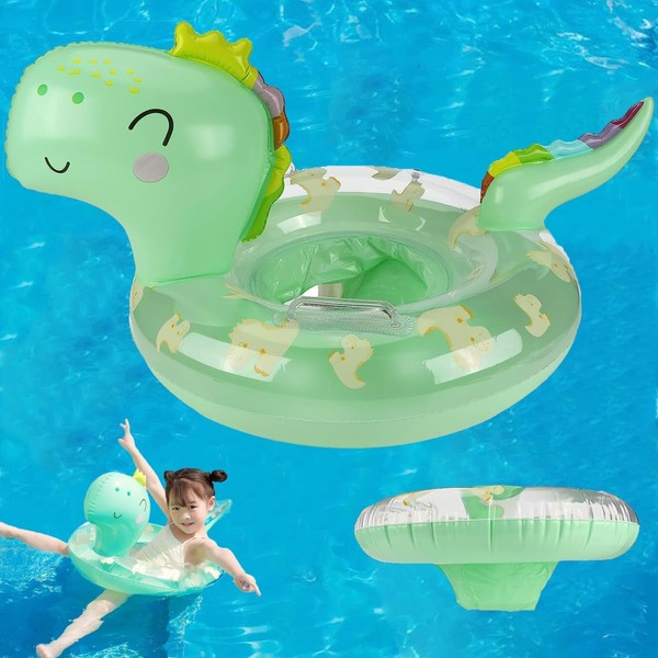 CYCFMYYLY Baby Swimming Float, Pool Inflatable Float with Seat and Handle, Dinosaur Ring Toys for Toddler 3-60 Months Infant Training Summer Bath Float(Green)