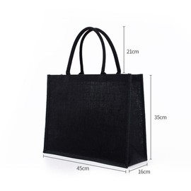 Large Natural Jute Carrier Bags Reusable Shopping Bags with Strong Handle Eco Friendly Shopper Storage Bags Groceries Tote Bag Foldable Food Bags Black, Brown