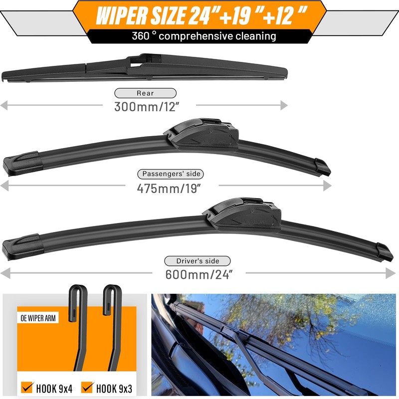 AUTOBOO 24"+19" Windshield Wipers Blades Replacement for 2009-2018 2019 2020