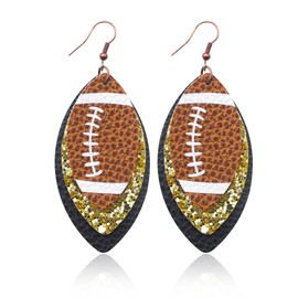 Glitter Layered Football Dangle Earrings Faux Leather Big Statement Football Earrings for Women Funny Sports Game Day Jewelry-yellow black