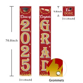 Pack of 3 2025 Graduation Decoration Banner, Graduation Decoration Set, Bachelor Hat Decoration Flags, Porch Sign, Welcome Banner for Graduation Party, Hanging Decoration, 180 x 30 cm (Red)